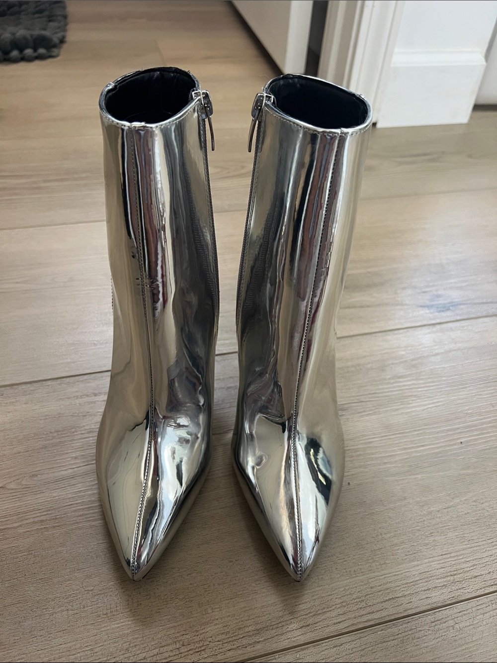 Nine West Metallic Silver Pointed-Toe Ankle Booties